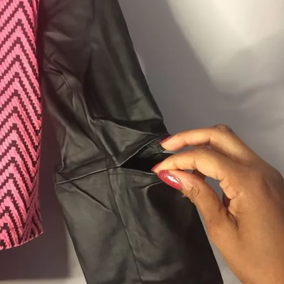 Fuschia Print Jacket w/ Faux leather sleeves - Picture 10 of 12